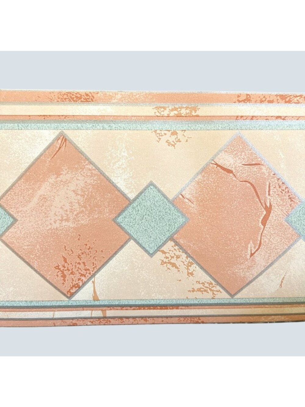 VTG Southwestern Geometric Diamond Wallpaper Border Peach Teal Art Deco 16.2 Yds - Picture 12 of 15
